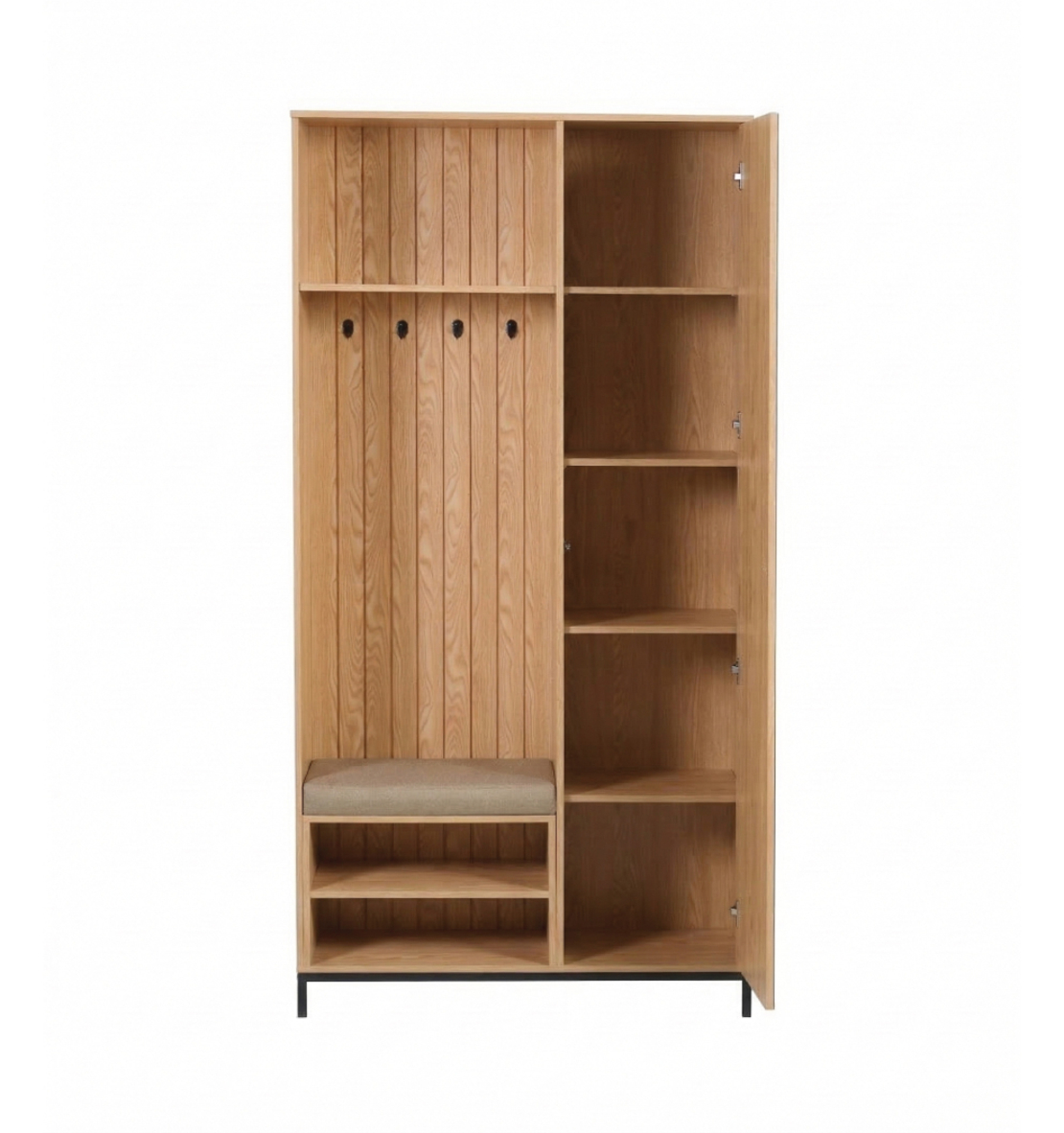 ארון כניסה מעוצב רוחב 100 כולל ספסל ישיבה ומראה דגם טוקיו Tokyo אלון | מבית WOODY