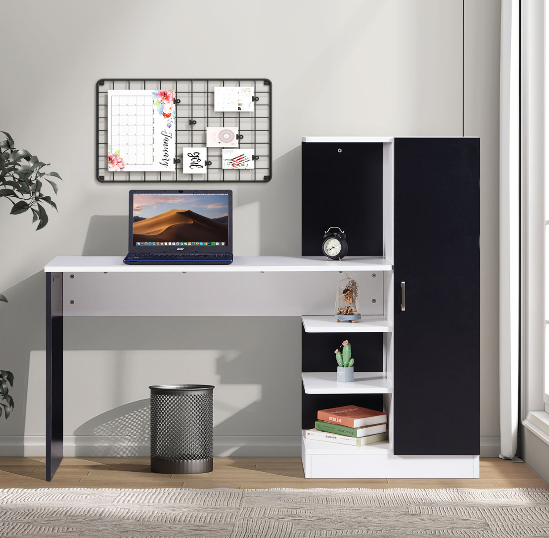 שולחן תלמיד משולב ספרייה דגם טליה Talia לבן משולב שחור | מבית WOODY