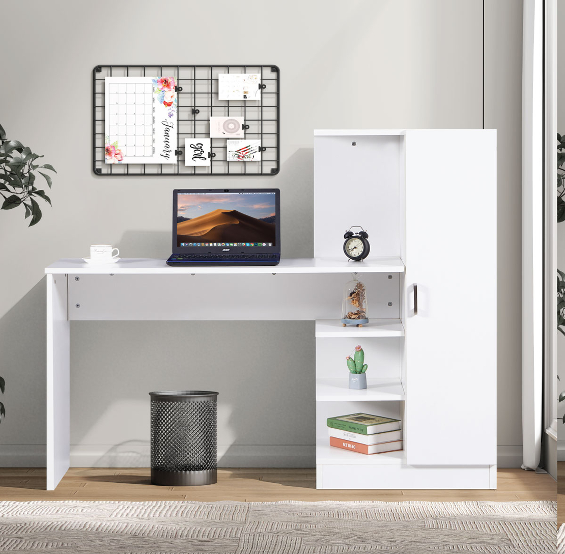 שולחן תלמיד משולב ספרייה דגם טליה Talia לבן | מבית WOODY