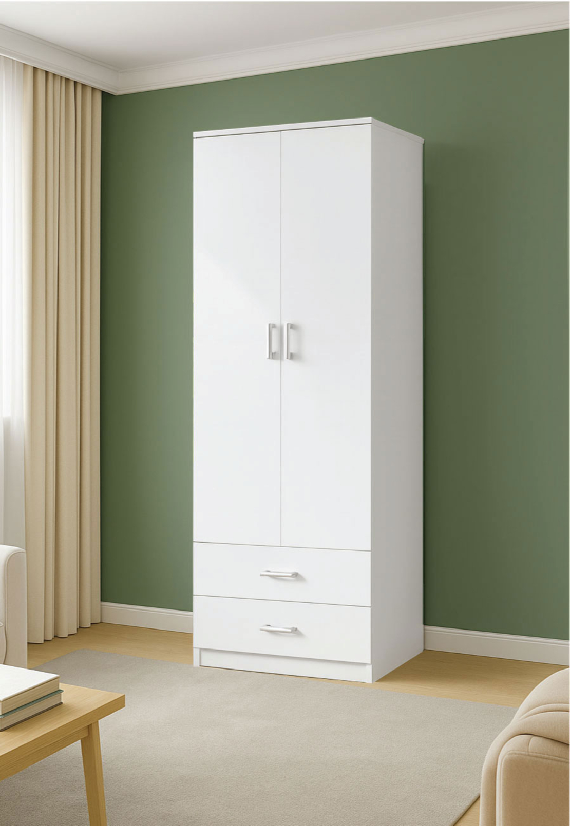 ארון בגדים 2 דלתות 80×220 דגם מתן Matan לבן | מבית WOODY