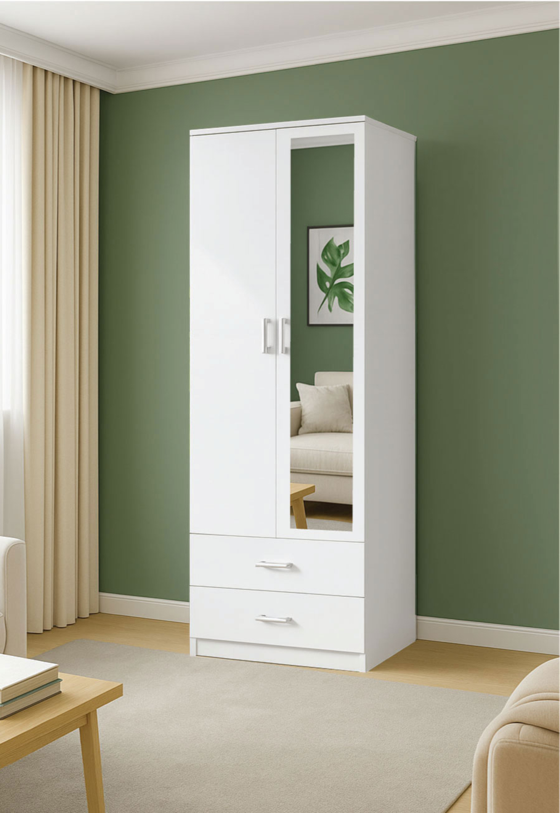 ארון בגדים 2 דלתות 80×220 מראה צד ימין דגם מתן Matan לבן | מבית WOODY