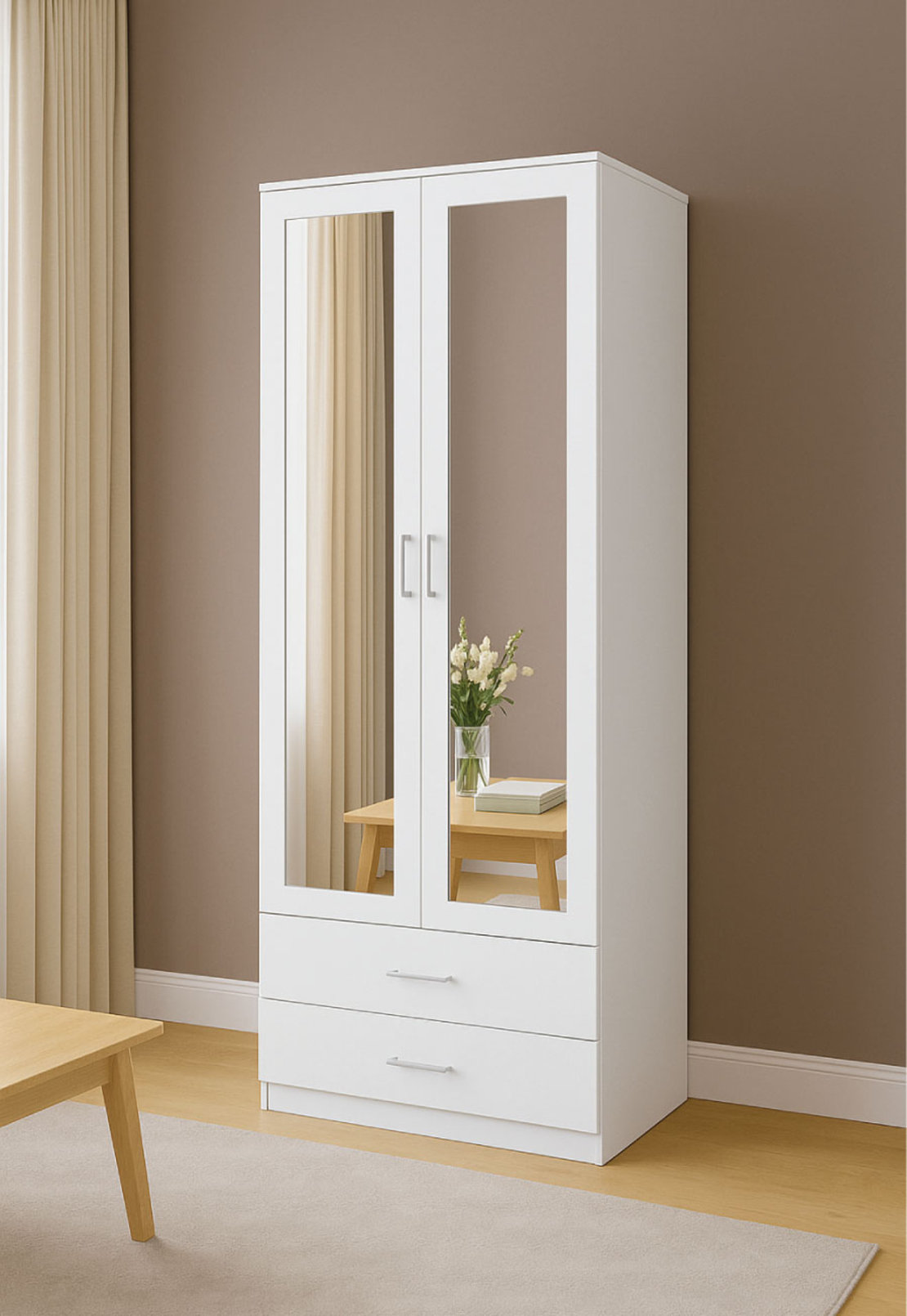 ארון בגדים 2 דלתות 80×220 עם מראות דגם מתן Matan לבן | מבית WOODY