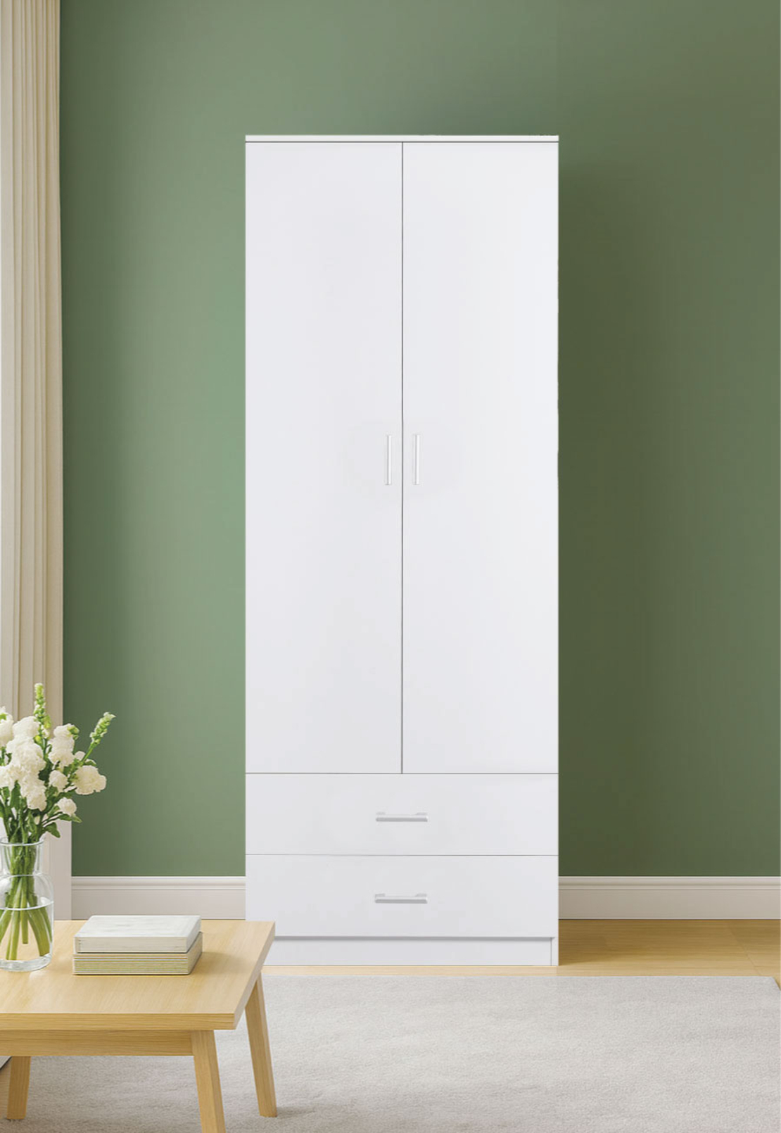 ארון בגדים 2 דלתות 80×220 דגם מתן Matan לבן | מבית WOODY