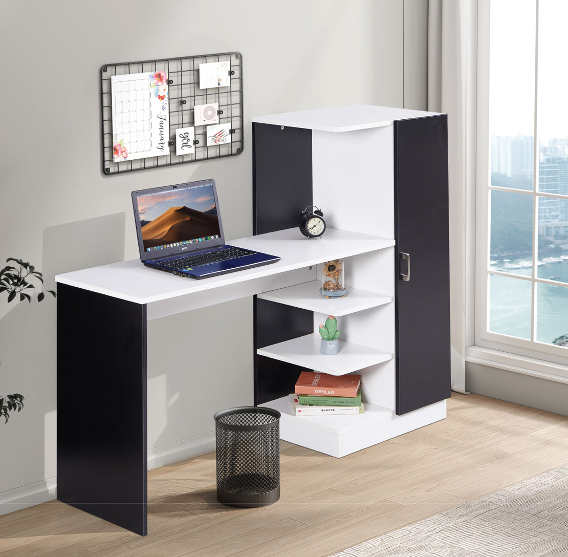 שולחן תלמיד משולב ספרייה דגם טליה Talia לבן משולב שחור | מבית WOODY