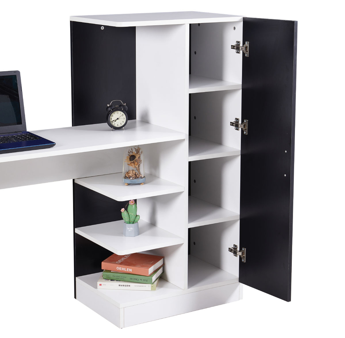 שולחן תלמיד משולב ספרייה דגם טליה Talia לבן משולב שחור | מבית WOODY