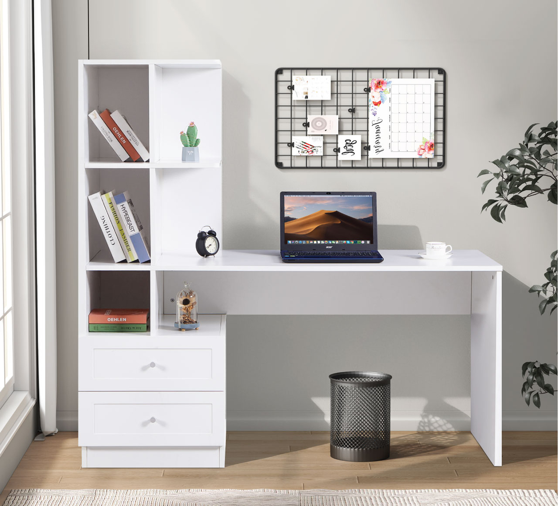 שולחן תלמיד משולב ספרייה דגם שקד Shaked לבן | מבית WOODY