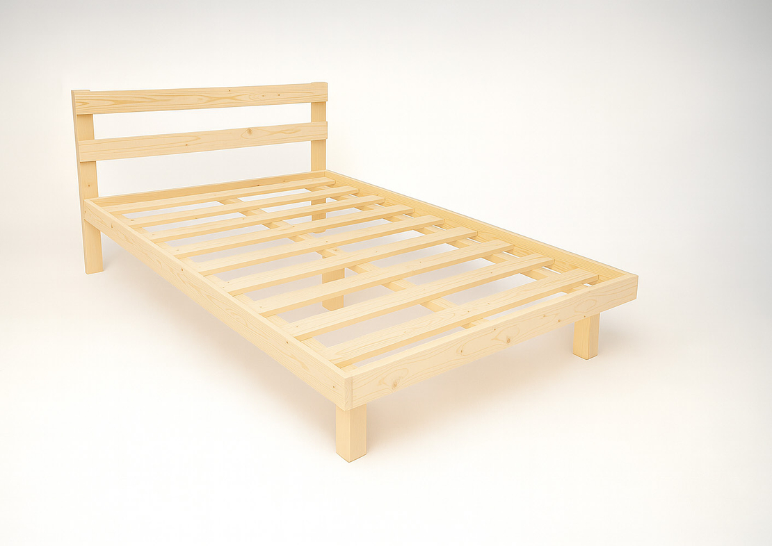 בסיס מיטה עם מסגרת וראש מיטה מעץ אורן מלא וחזק במיוחד