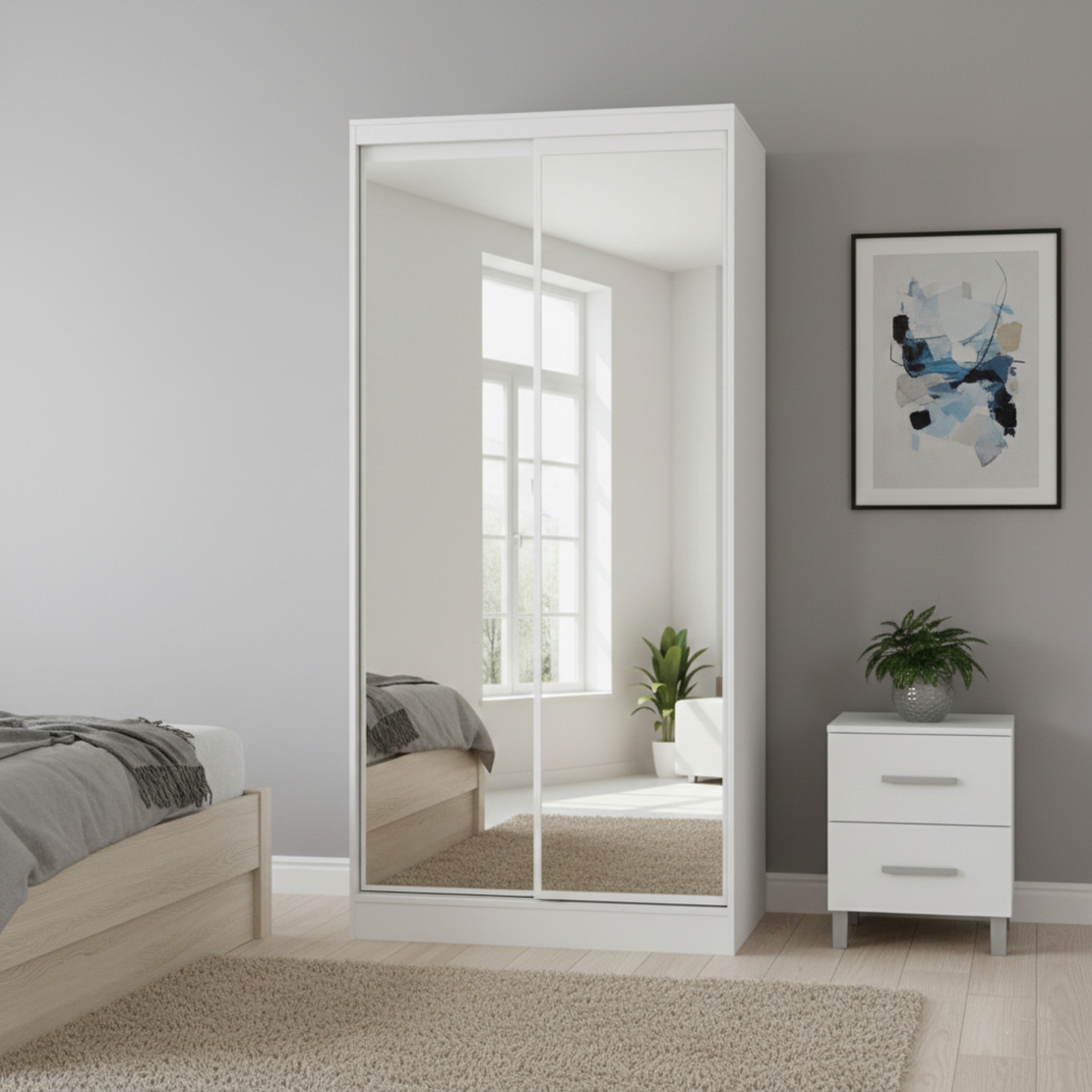 ארון הזזה 2 דלתות 100×220 עם מראות דגם מיאמי Miami לבן | מבית WOODY