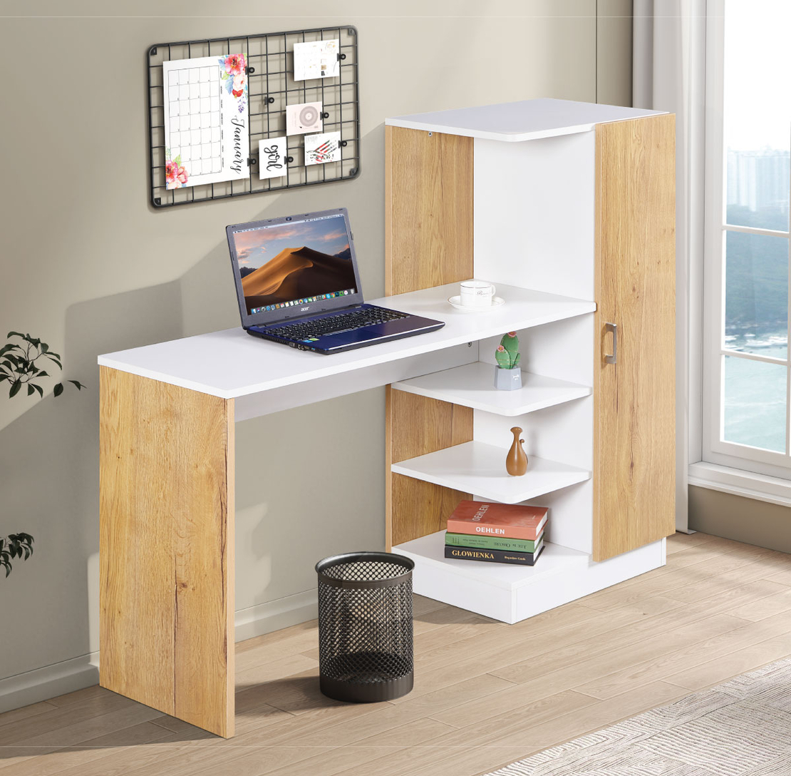 שולחן תלמיד משולב ספרייה דגם טליה Talia לבן משולב עץ | מבית WOODY