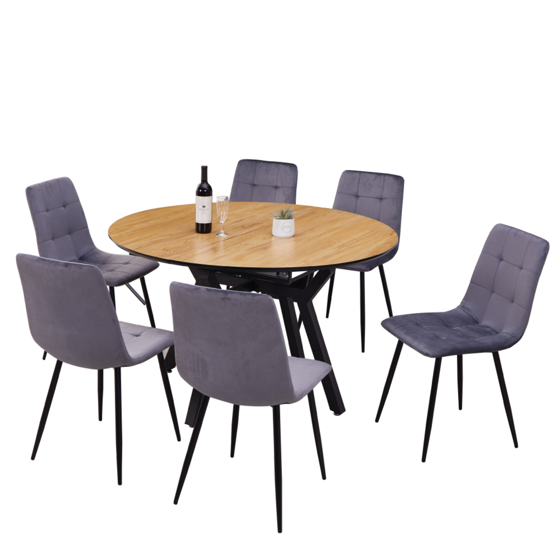 שולחן פינת אוכל עגול נפתח 130-170 דגם אטלס Atlas עץ טבעי רגל שחורה | מבית WOODY