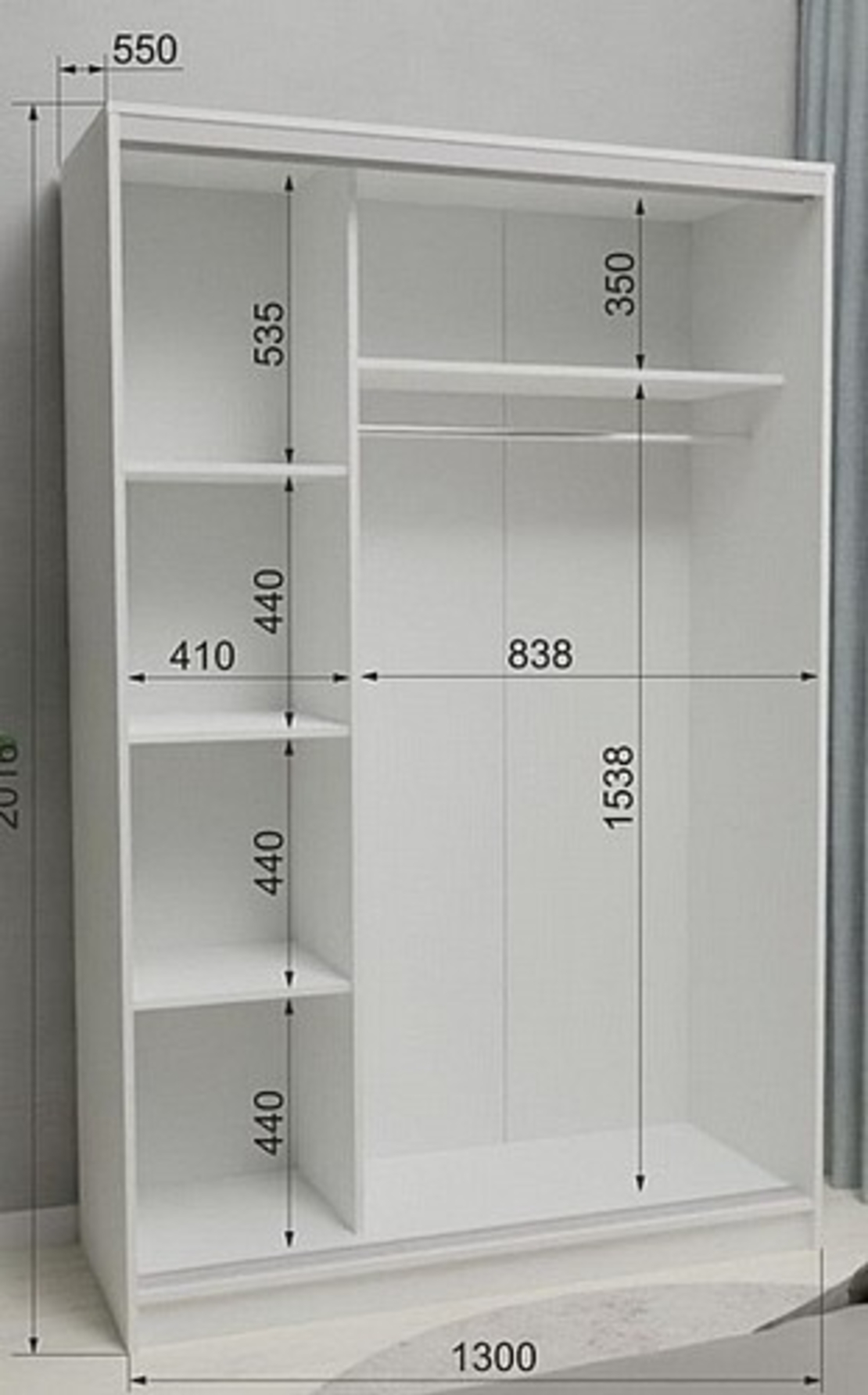 ארון הזזה 3 דלתות ברוחב 130 דגם Ethel לבן