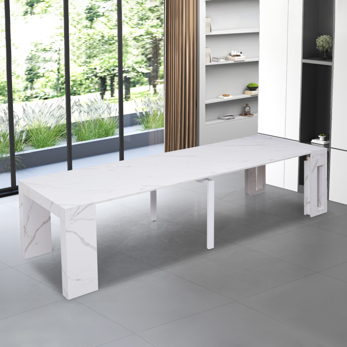 קונסולה נפתחת לפינת אוכל 3 מטר דגם הרמס Hermes לבן שיש | מבית WOODY