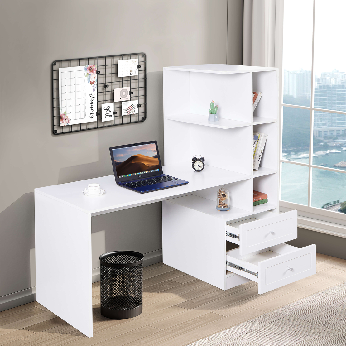 שולחן תלמיד משולב ספרייה דגם שקד Shaked לבן | מבית WOODY