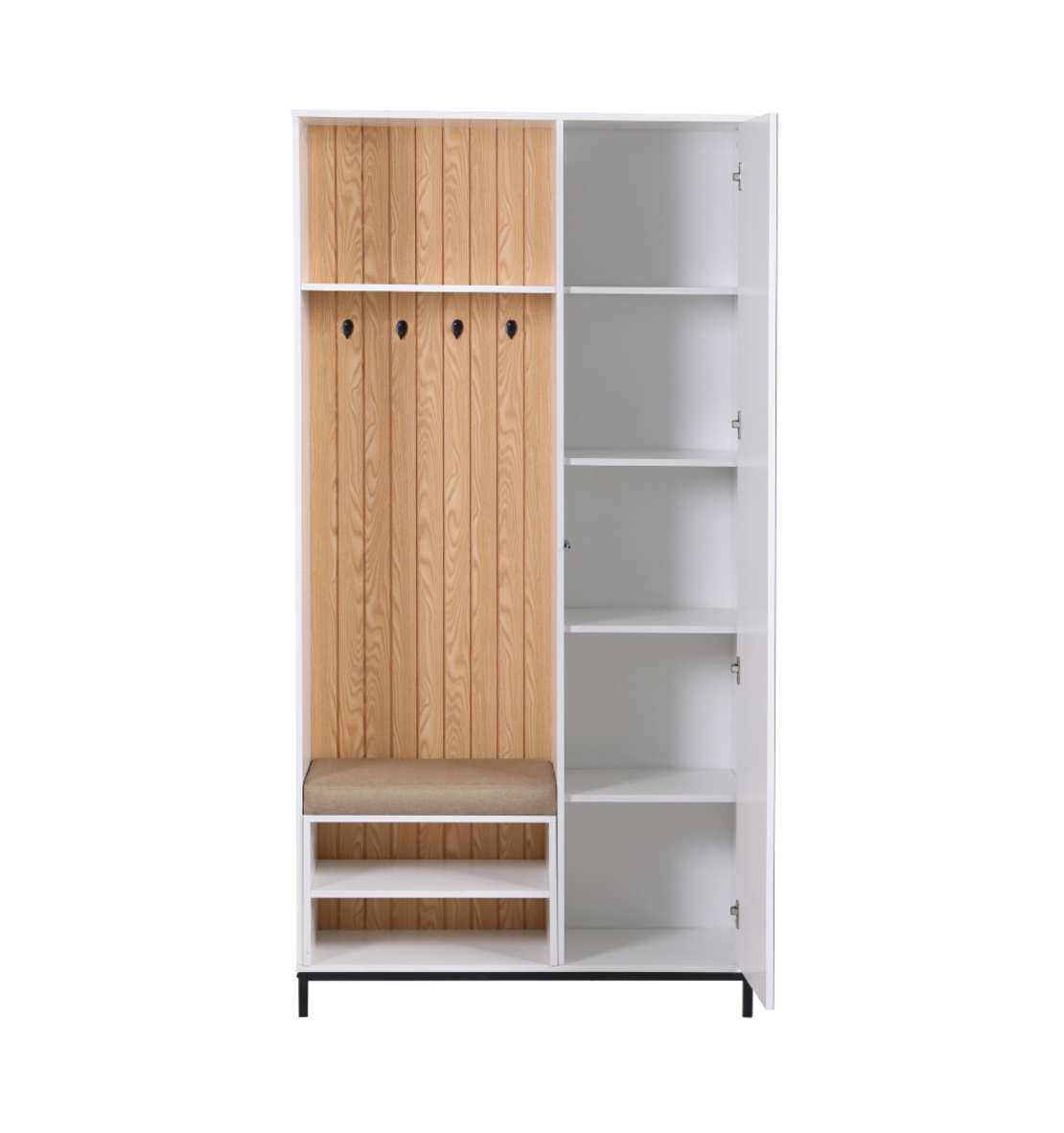 ארון כניסה מעוצב רוחב 100 כולל ספסל ישיבה ומראה דגם טוקיו Tokyo לבן משולב אלון | מבית WOODY