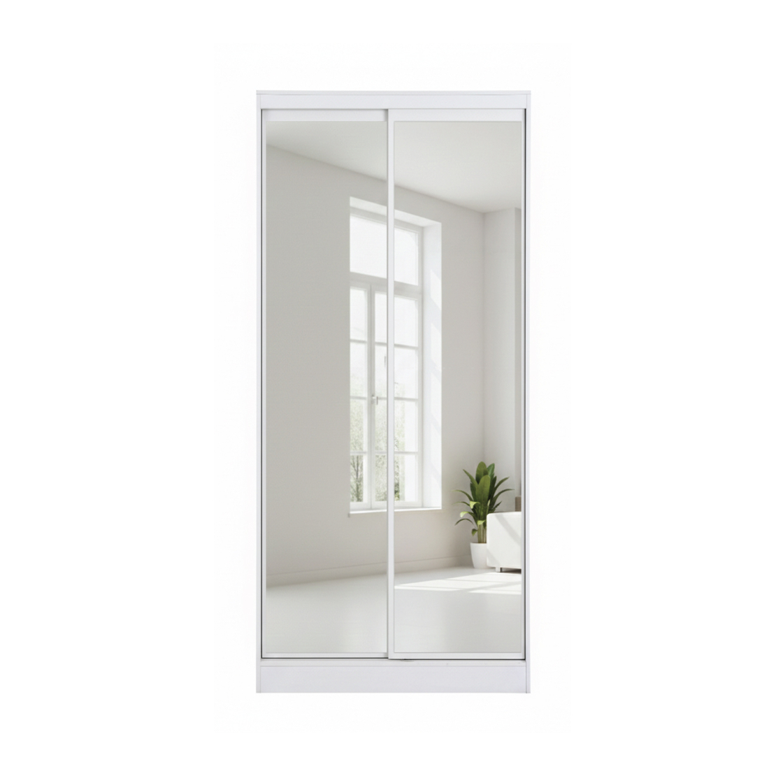 ארון הזזה 2 דלתות 100×220 עם מראות דגם מיאמי Miami לבן | מבית WOODY