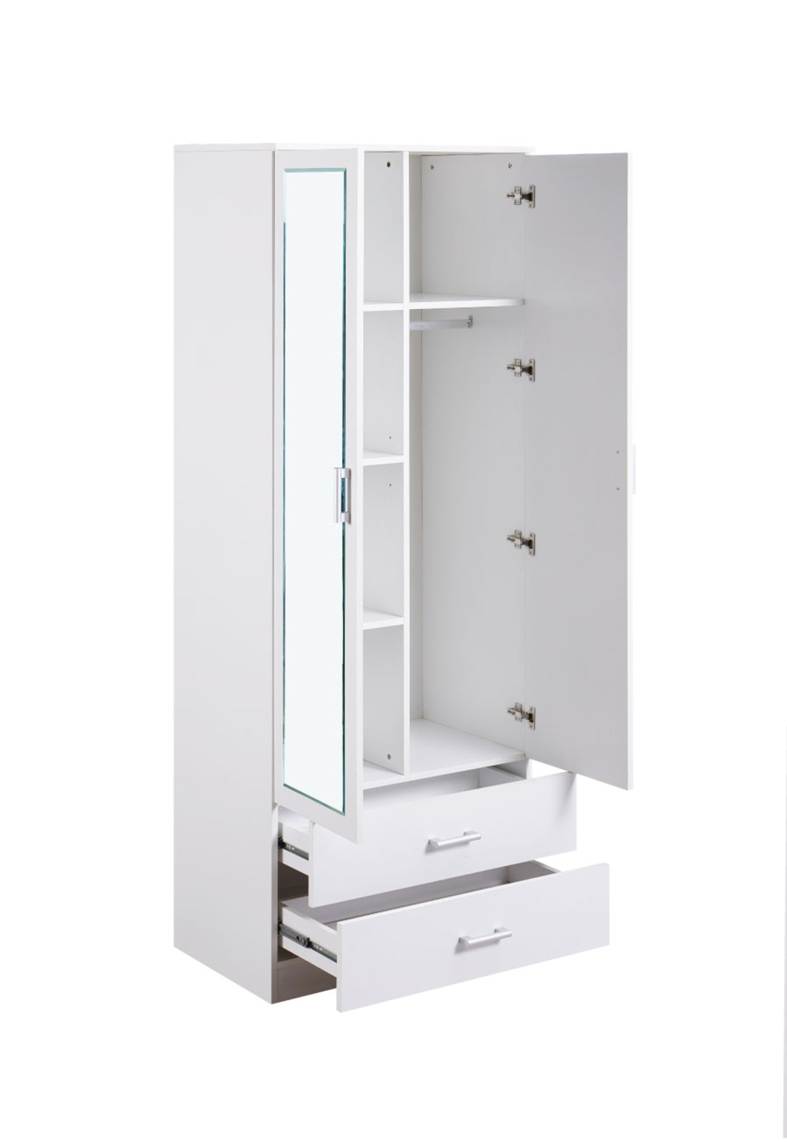 ארון בגדים 2 דלתות 80×220 מראה צד ימין דגם מתן Matan לבן | מבית WOODY