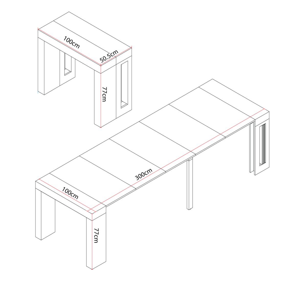 קונסולה נפתחת לפינת אוכל 3 מטר דגם הרמס Hermes אפור שיש | מבית WOODY