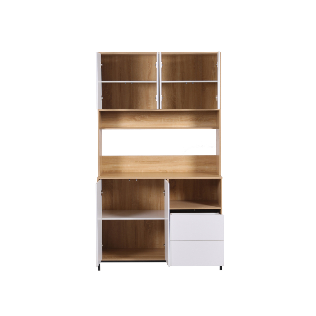 ארון שירות למטבח 120×210 עם מקום למיקרוגל דגם אוריין Orian לבן משולב עץ | מבית WOODY