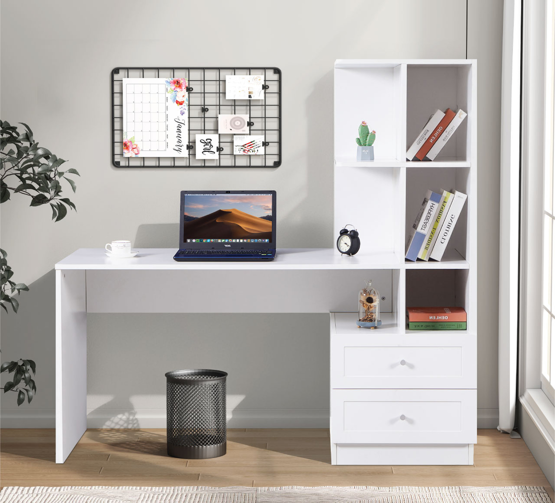 שולחן תלמיד משולב ספרייה דגם שקד Shaked לבן | מבית WOODY