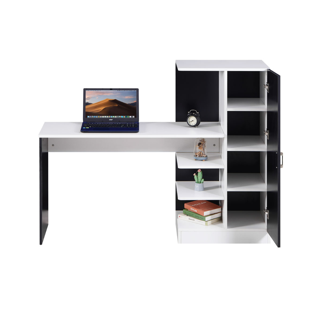 שולחן תלמיד משולב ספרייה דגם טליה Talia לבן משולב שחור | מבית WOODY