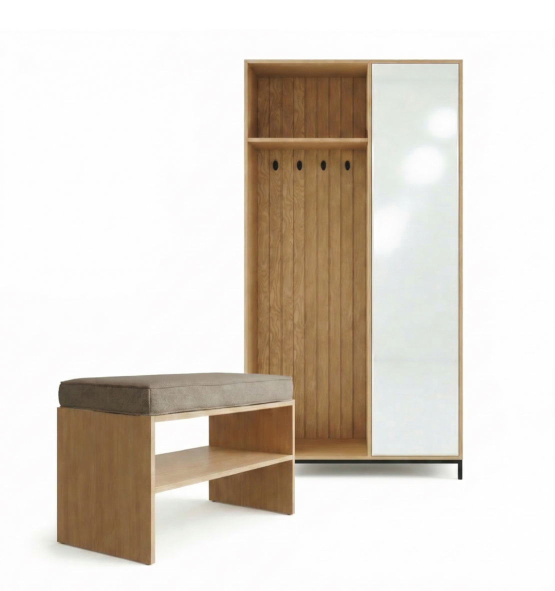 ארון כניסה מעוצב רוחב 100 כולל ספסל ישיבה ומראה דגם טוקיו Tokyo אלון | מבית WOODY