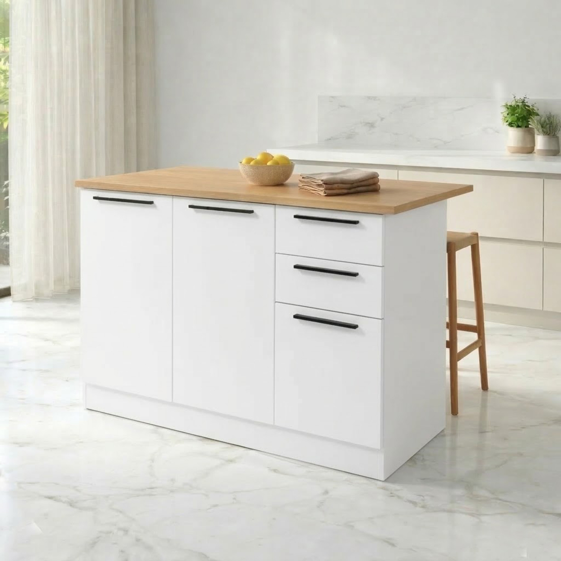 אי למטבח משולב שולחן בר דגם לורן Loren Duo לבן משולב עץ | מבית WOODY