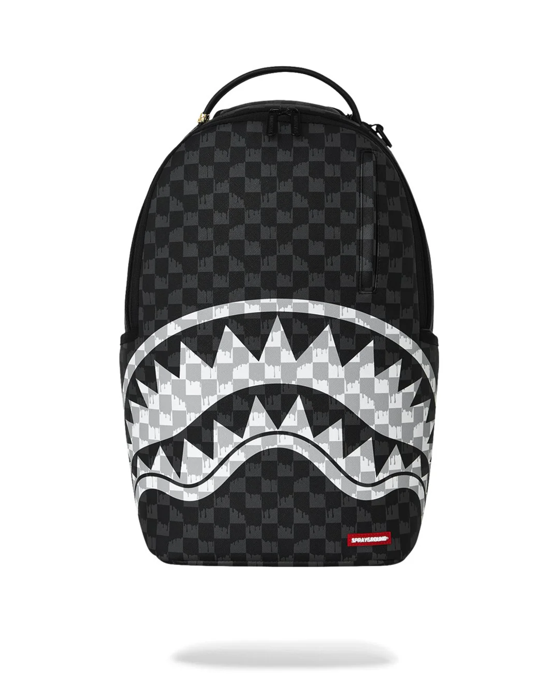BLACK AND WHITE DRIP CHECK SHARK BACKPACK