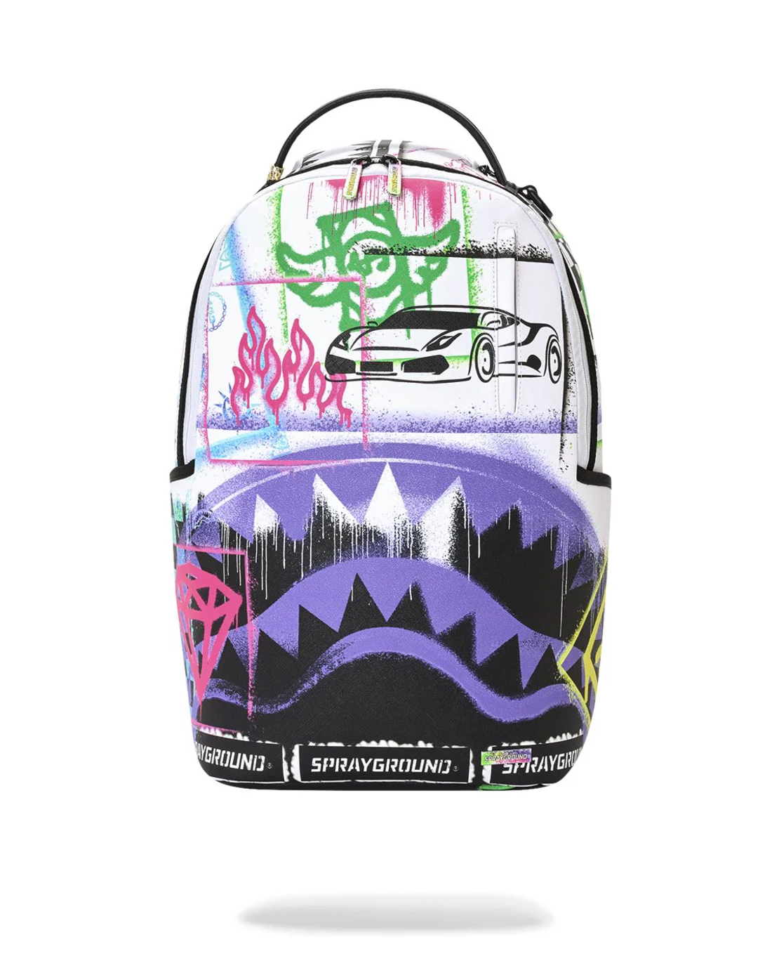 STENCIL SHARK ATTACK BLACK AND WHITE SPLIT BACKPACK