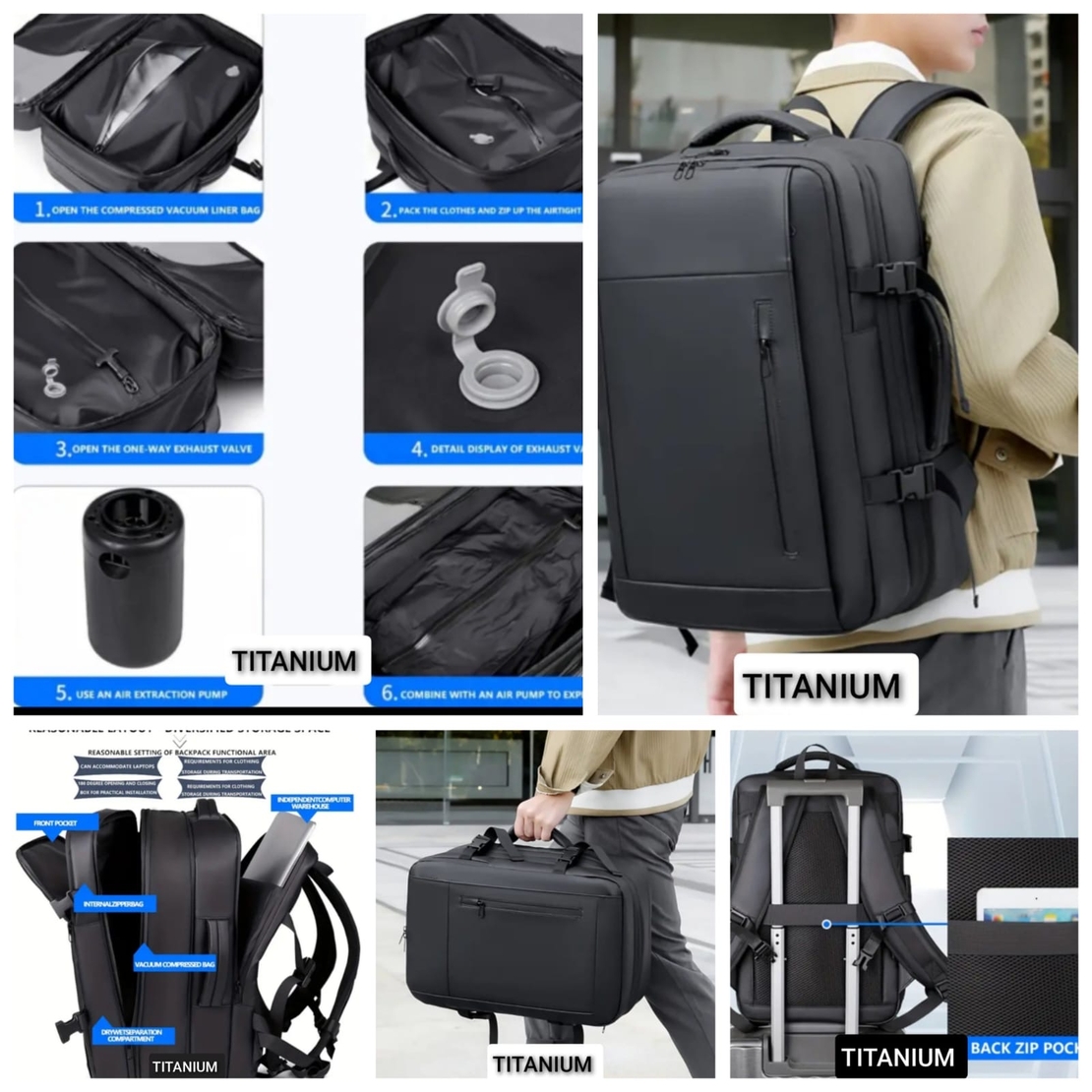 תיק גב ווקום Titanium כולל משאבה – תיק נסיעות קל ונוח