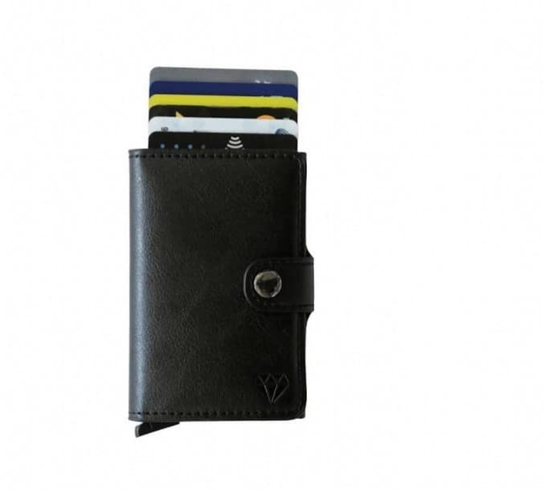 ארנק מתכת שחור להחזקת כרטיסי אשראי