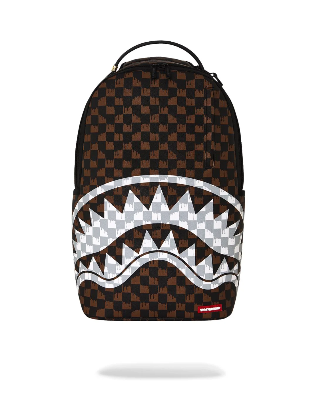 BROWN AND CREAM DRIP CHECK SHARK BACKPACK