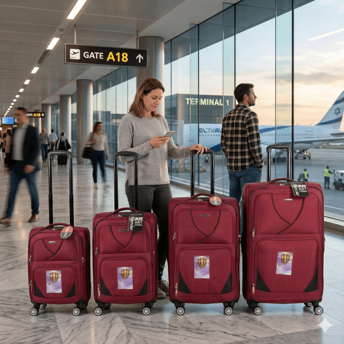 סט 4 מזוודות בד קלות משקל  במידות 20-32 אינץ'