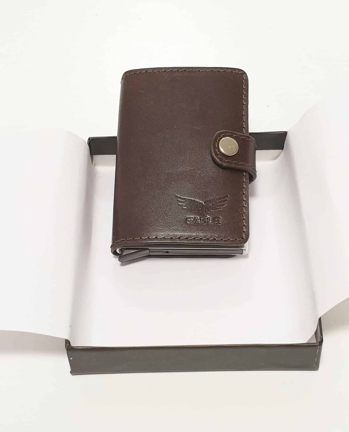 ארנק מתכת חום להחזקת כרטיסי אשראי