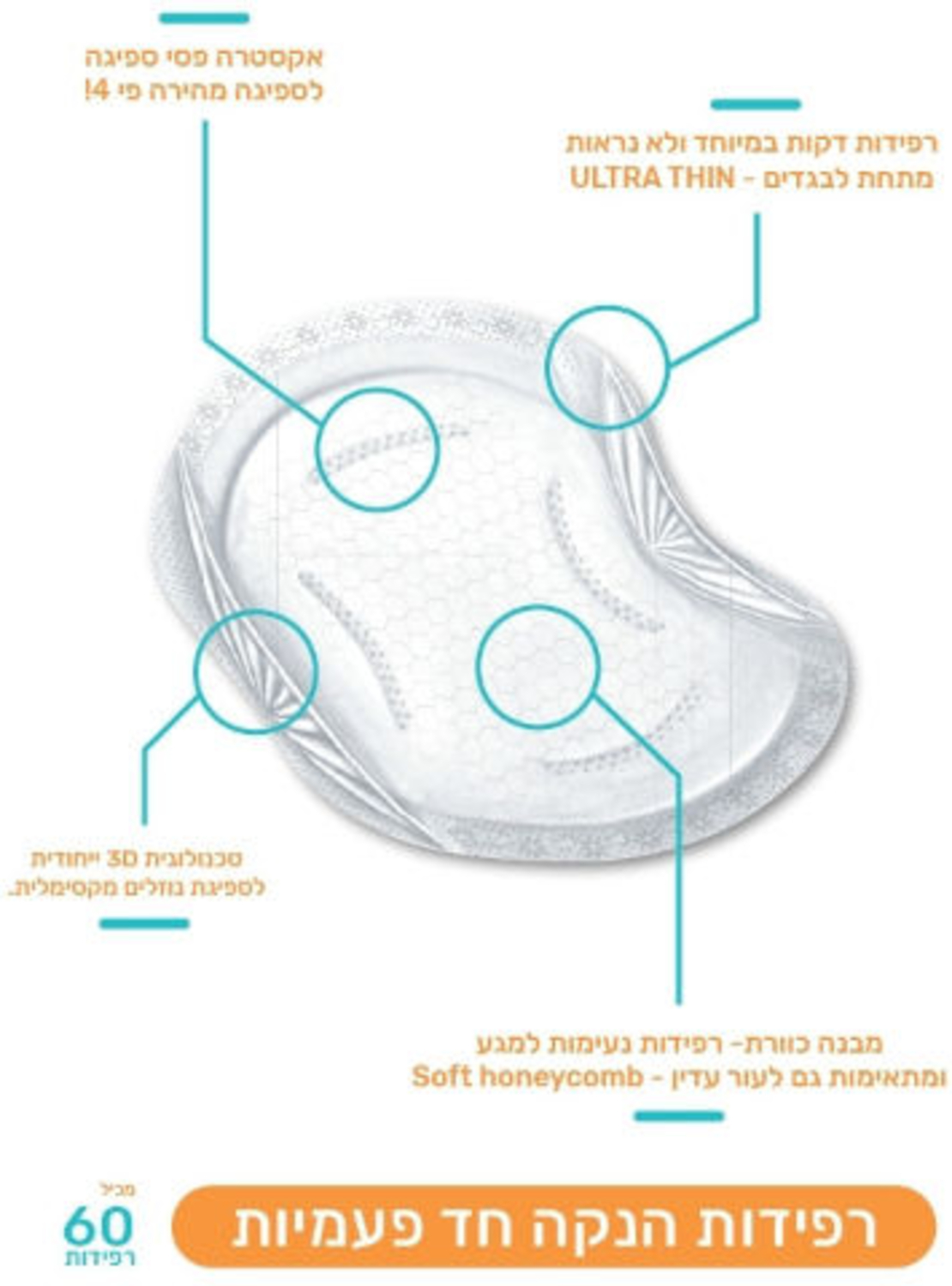 biamba רפידות הנקה חד פעמיות 60 יחידות של ביאמבה