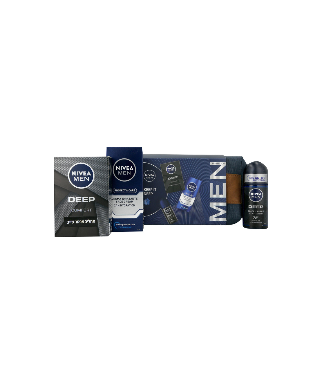 NIVEA - KEEP IT DEEP סט אפטר שייב + דאודורנט רול און + תחליב לחות