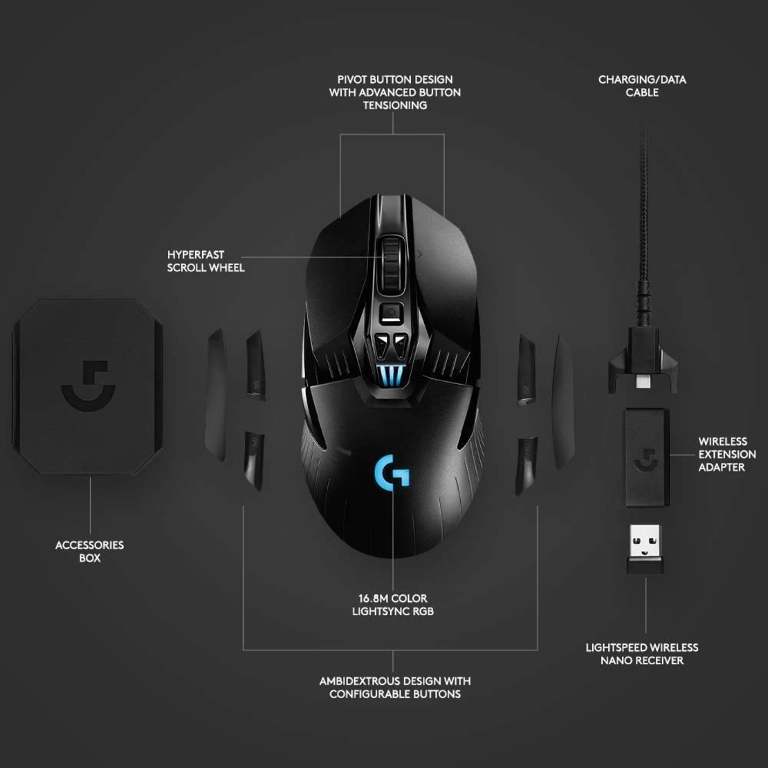 עכבר גיימינג אלחוטי Logitech G703 Hero Lightspeed צבע שחור