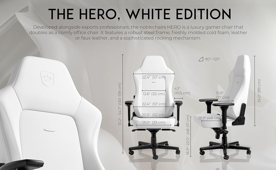 כיסא גיימינג NOBLECHAIRS HERO WHITE EDITION לבן
