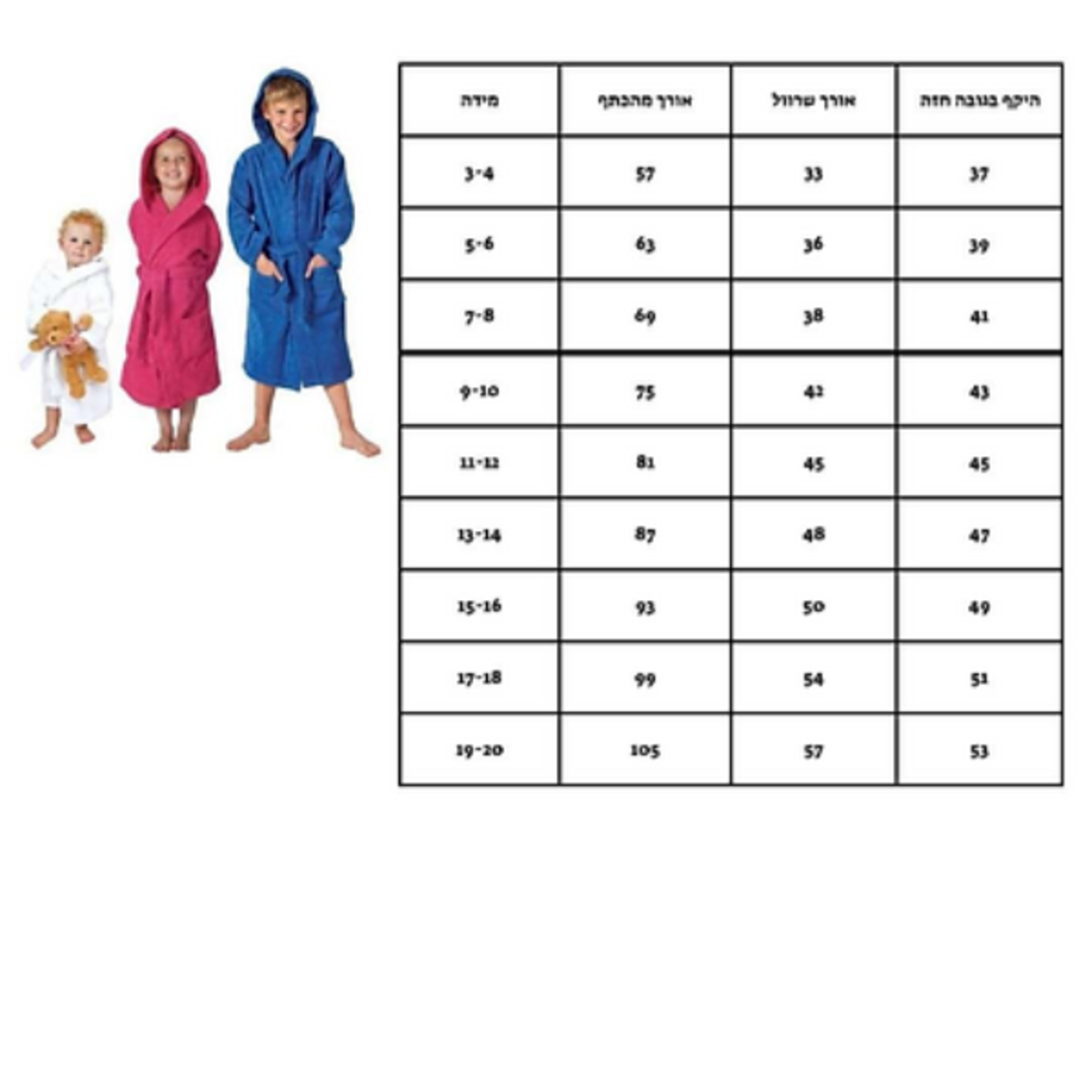 חלוקי רחצה איכותיים לילדים - 100% כותנה