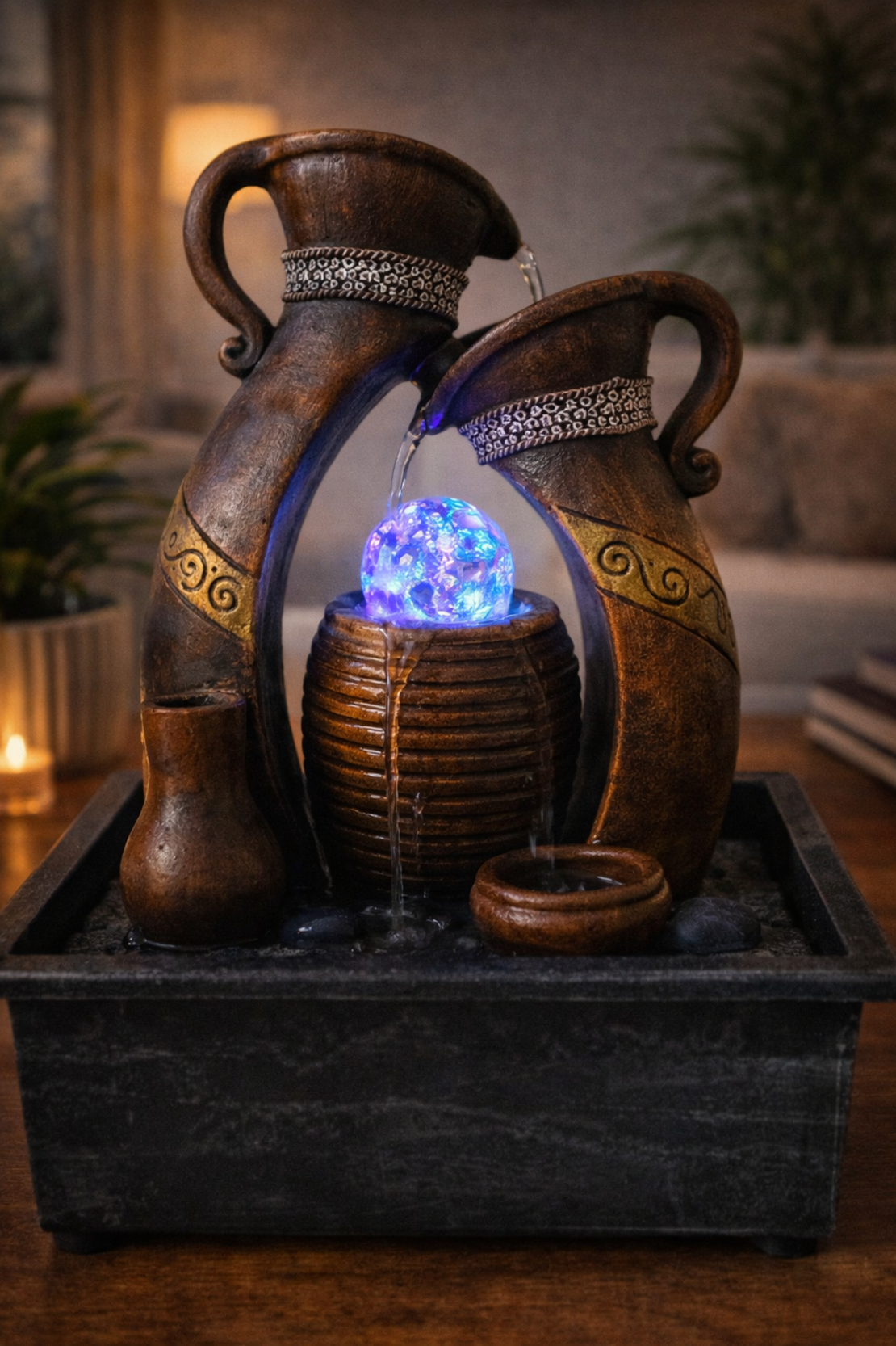 מזרקת מים דקורטיבית לבית | מזרקה מעוצבת בסגנון כדים עתיקים