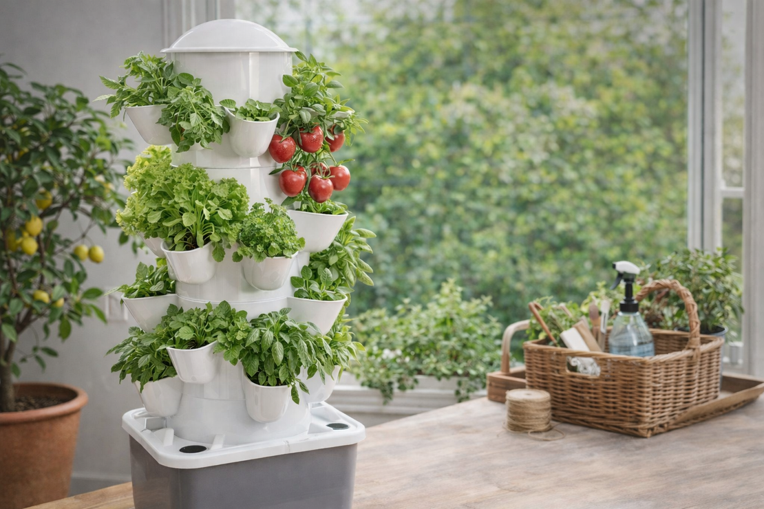 מערכת הידרופונית אנכית לגידול צמחים | מגדל גידול ביתי ללא אדמה - 7 קומות