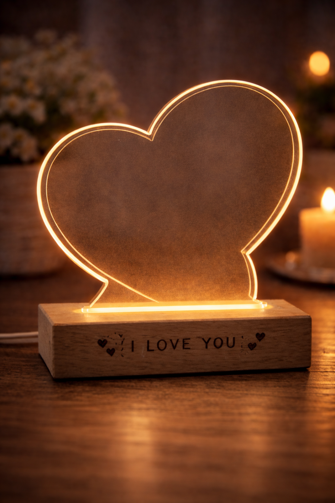 מנורת לב דקורטיבית | מנורת LED רומנטית עם חריטה