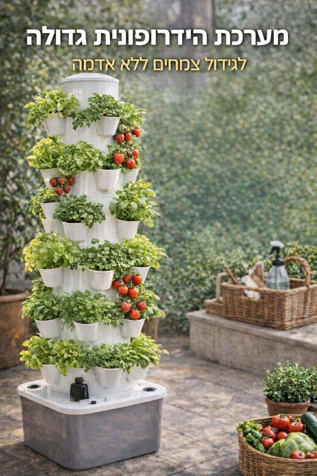 מערכת הידרופונית אנכית גדולה לגידול צמחים | מגדל הידרופוני מקצועי לגידול ביתי ללא אדמה - 9 קומות