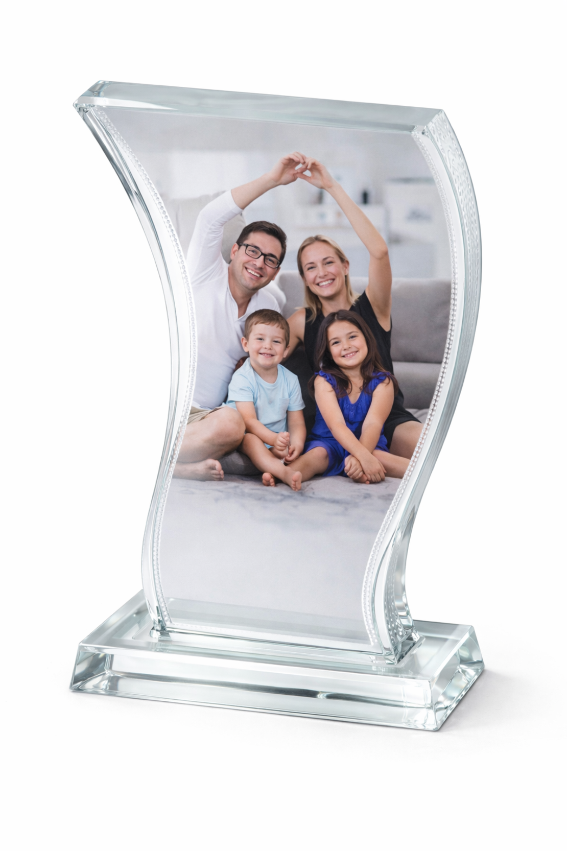 מעמד זכוכית מעוצב עם הדפסה אישית | מתנה יוקרתית לתמונה