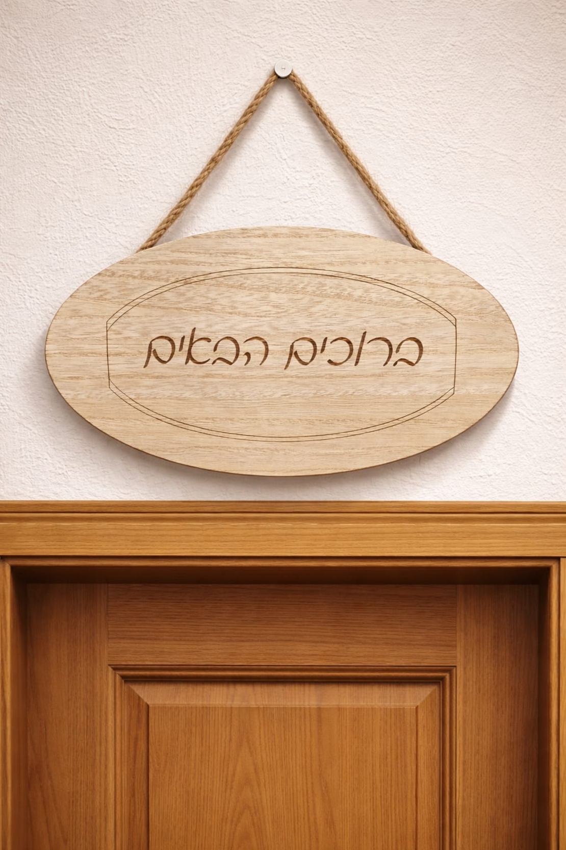 שלט עץ אובלי לתלייה  עם אפשרות חריטה אישית בלייזר