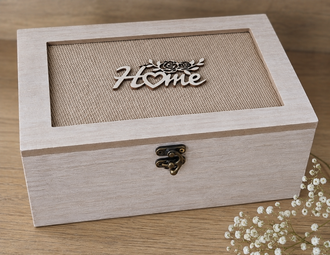 קופסת אחסון דקורטיבית לבית עם מכסה HOME | קופסת אחסון עם 3 תאים