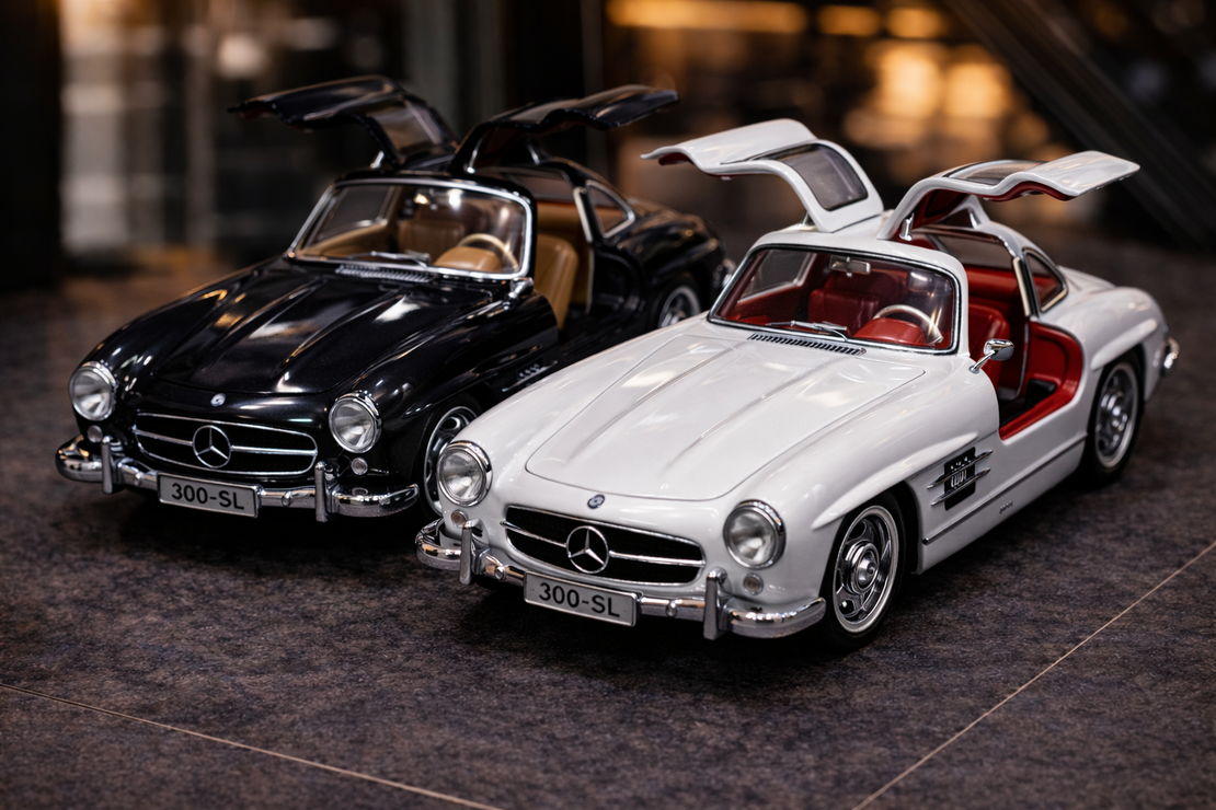 רכב מתכתי Mercedes 300 SL קלאסי | מכונית יוקרה מיניאטורית | בהדמיה לרכב אספנות אמיתי