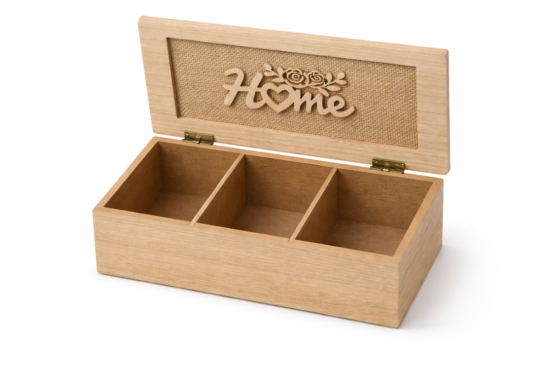 קופסת אחסון מעוצבת לבית עם מכסה HOME | קופסת עץ דקורטיבית לאחסון