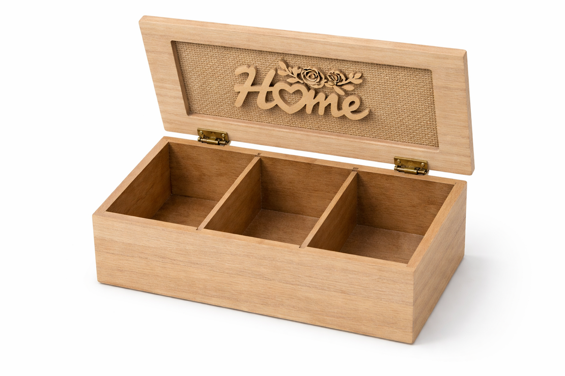קופסת אחסון דקורטיבית לבית עם מכסה HOME | קופסת אחסון עם 3 תאים