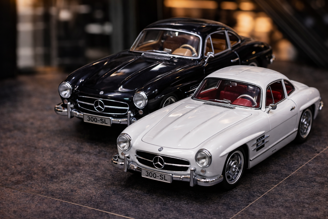 רכב מתכתי Mercedes 300 SL קלאסי | מכונית יוקרה מיניאטורית | בהדמיה לרכב אספנות אמיתי