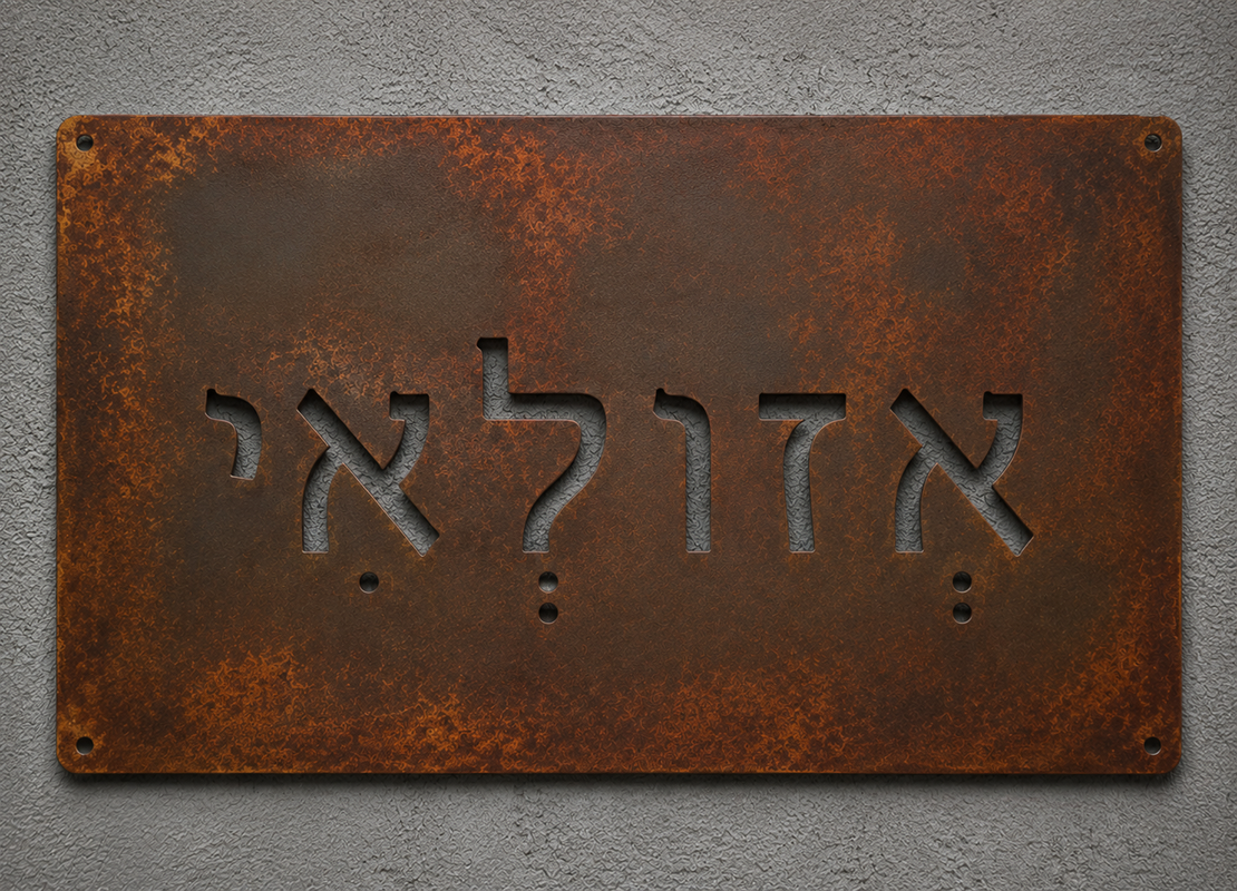 שלט כניסה מתכתי בעיצוב חלודה טבעית – דגם רוסטיק וינטג׳ |  20x45 ס
